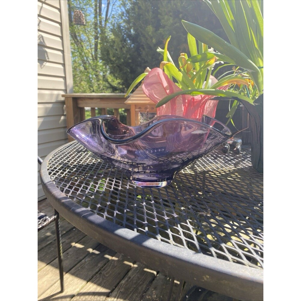 Organic Wave Low Bowl Amethyst No Lead Crystal Poland Lenox 11”
